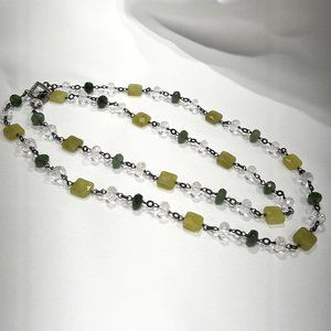 Silpada Sterling Silver Green Canadian Olive Jade Crystal 35" Necklace N1247